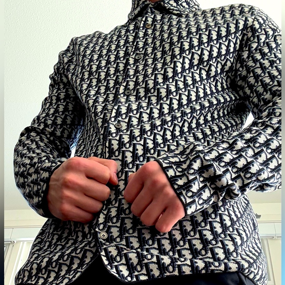 dior oblique overshirt navy blue cotton  jaquard